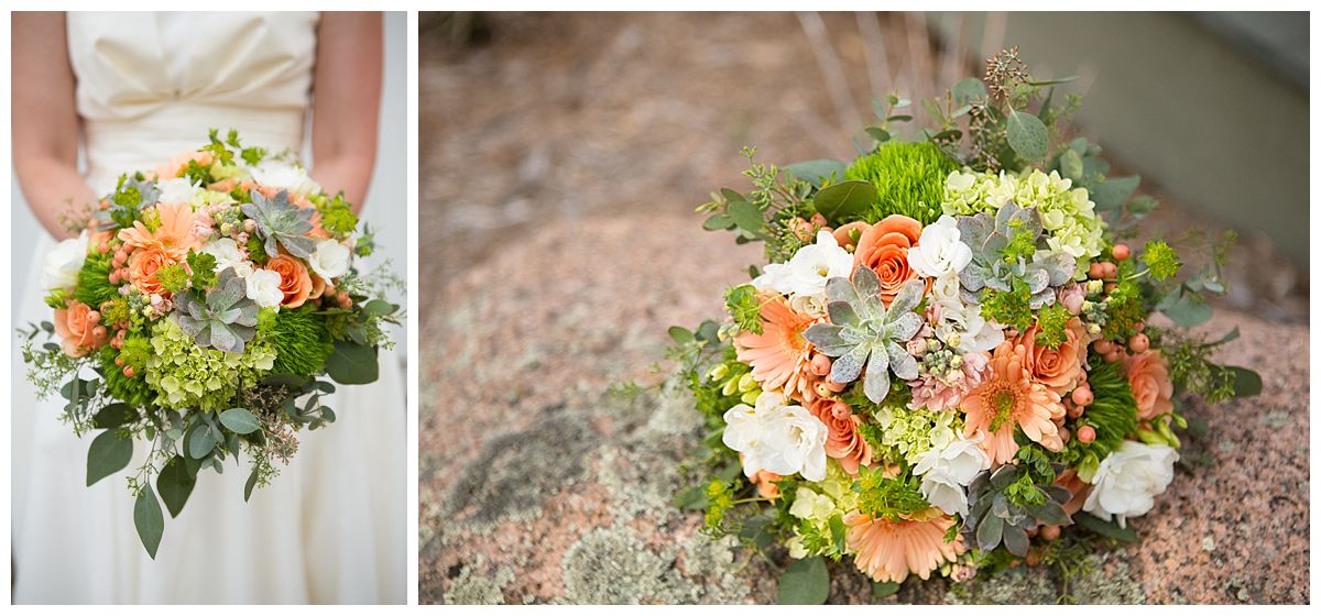 Coral and Green Wedding Bouquet 