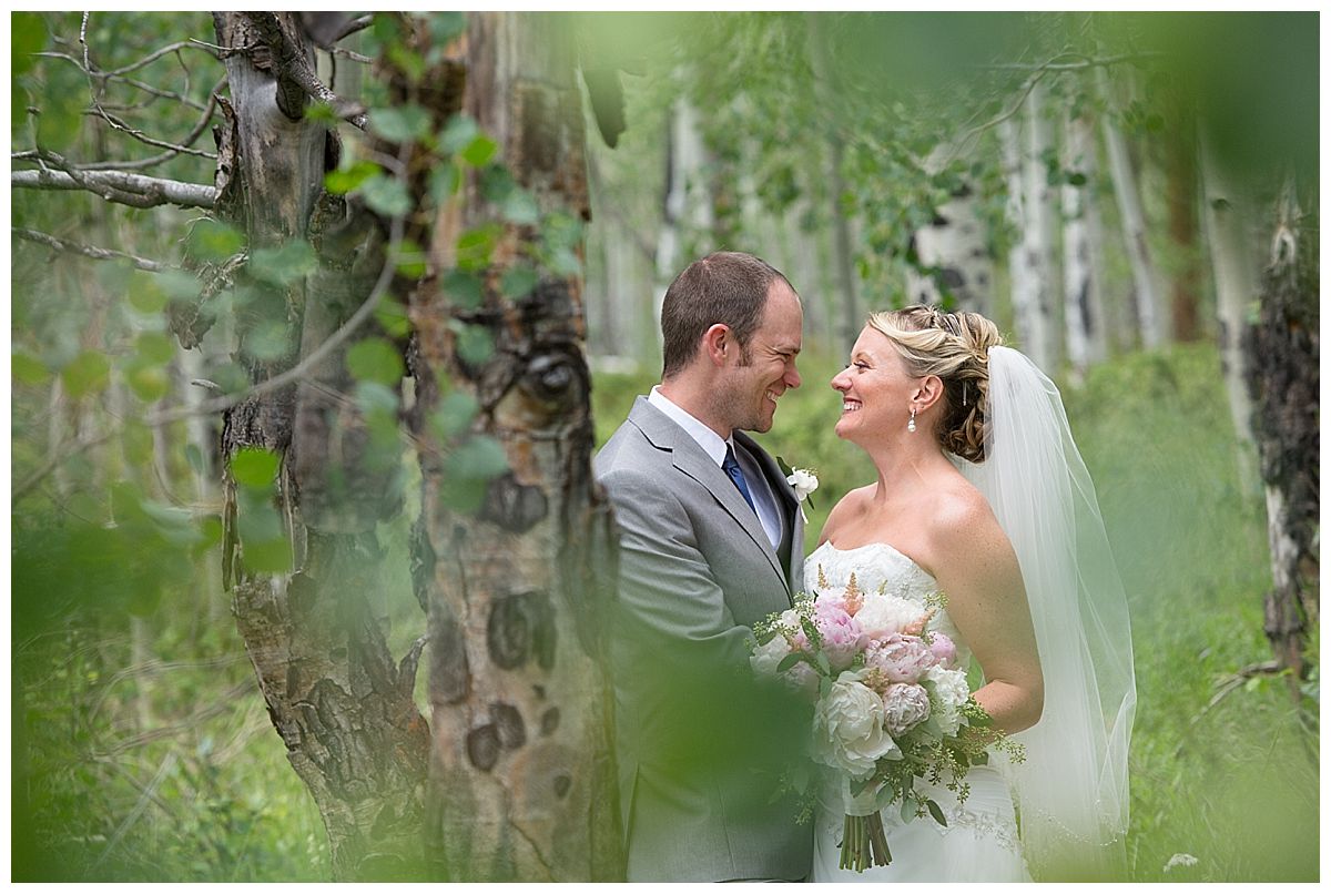 Bride and Groom in Aspens at Granby Ranch