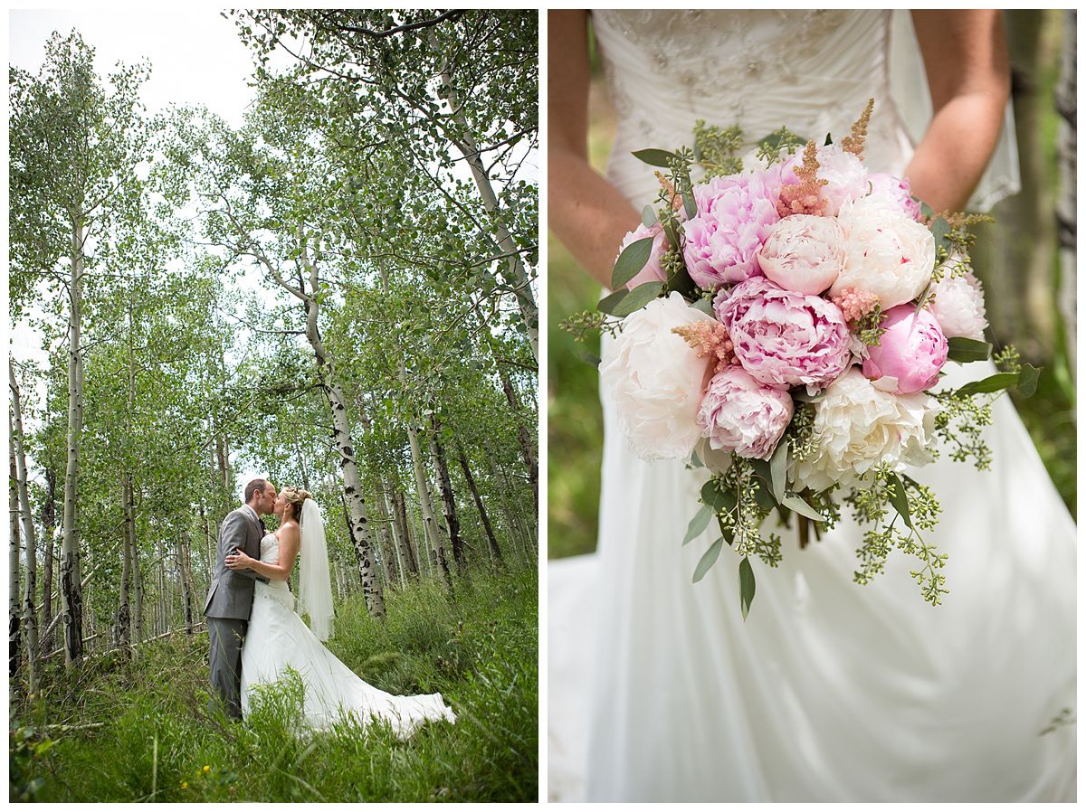 Mountain flowers for wedding and photo of Bride & Groom in Aspens