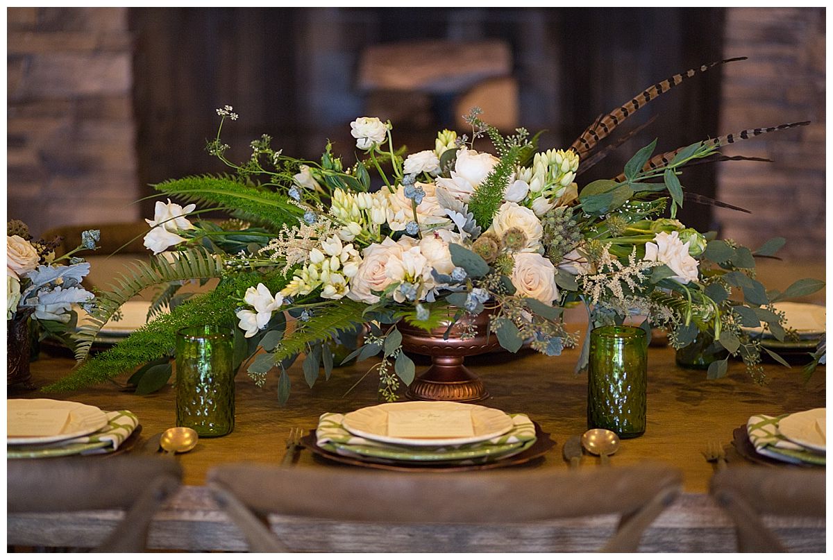 Green and copper wedding centerpiece 
