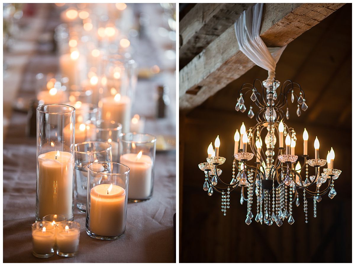 candles for winter wedding and chandelier 