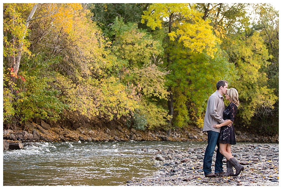 Engagement session on creek in the fall