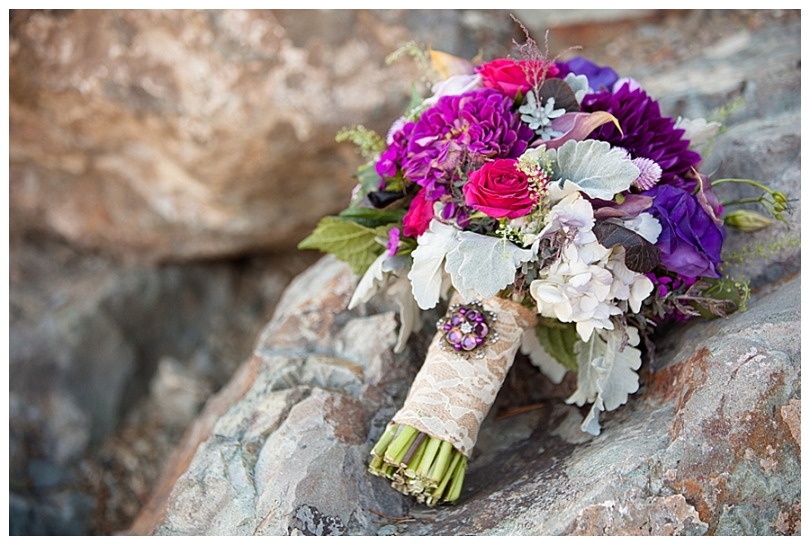 Southern Charm weddings in colorado purple and white bouquet mountains