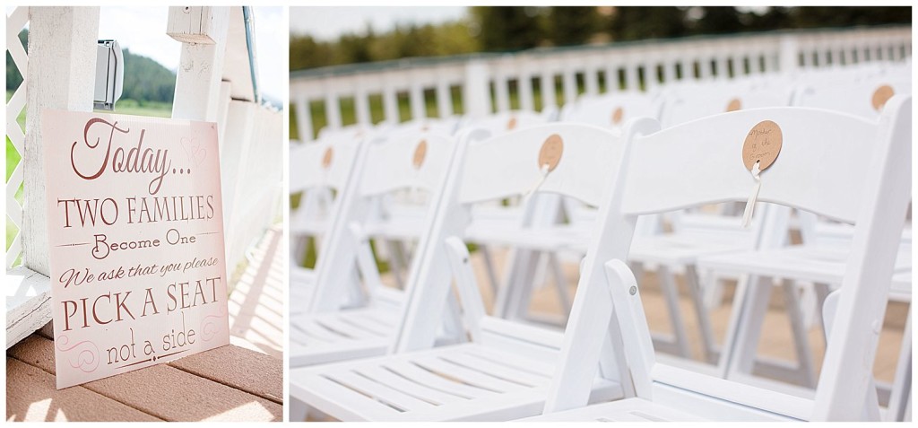 Ceremony chairs and decorative sign.