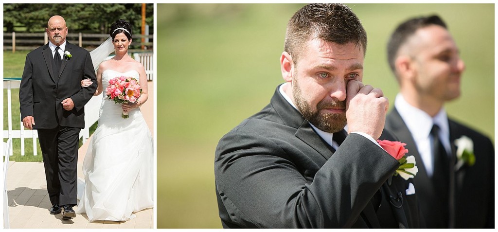 Groom crying as he sees his bride for the first time.